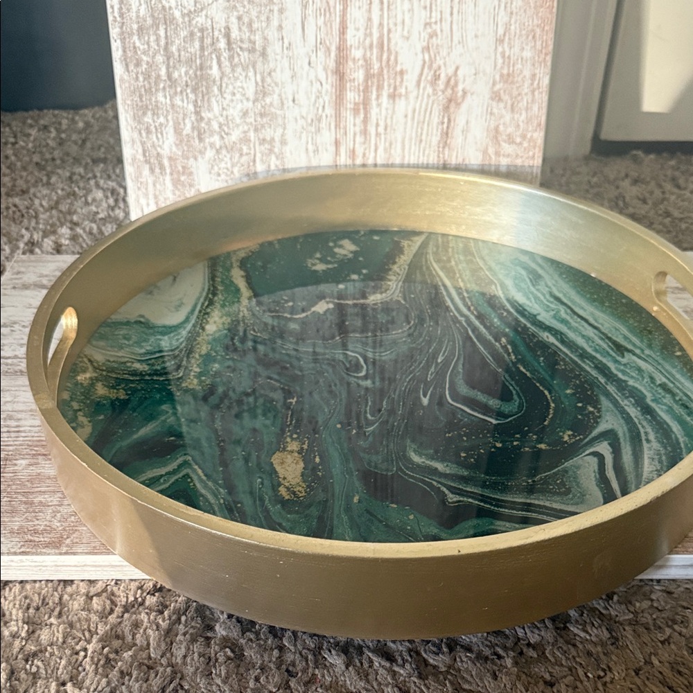 Elegant Gold and Green Marble Tray